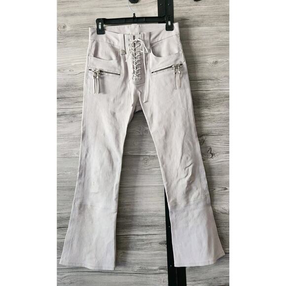 Ben Traverniti UNRAVEL PROJECT Ice Gray Leather Lace-Up Crop Pants Size 27 $2170 - Picture 1 of 8